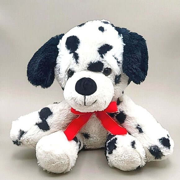Dalmation Black & White Spotted Puppy Dog Plushie with Red Bow - Picture 1 of 7